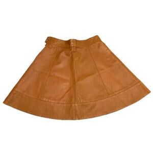 BEBE Leather Skirt Fit n Flare Circle Skrt Camel Brown Genuine Fashion Women's 2